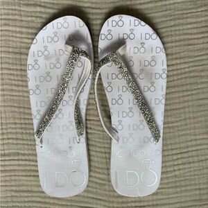 White and Silver 'I Do' Flip Flops